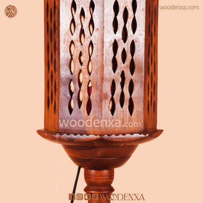 Large Round Wooden Table Lamp with Carving – Unique Design by Woodenxa