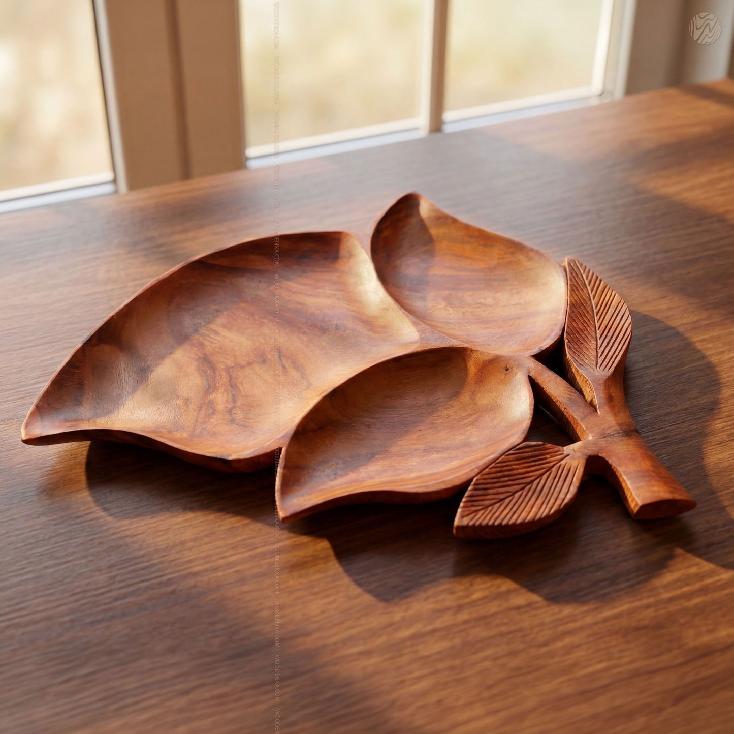 Leaf Style Wooden Serving Tray 3-Section by Woodenxa