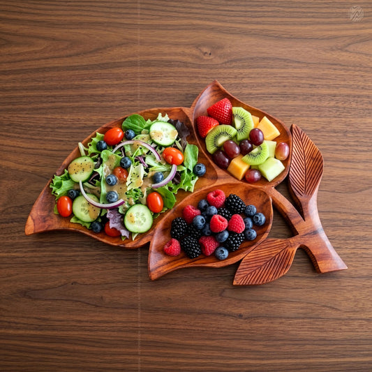 Leaf Style Wooden Serving Tray 3-Section by Woodenxa