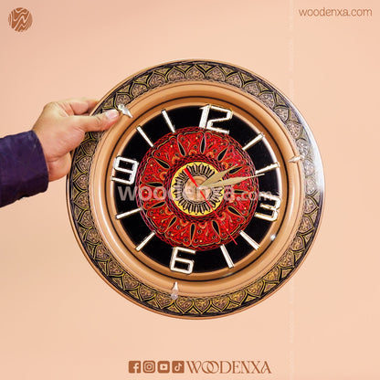 Naqshi Art Wooden Wall Clock – Handmade Black & Red Design by Woodenxa