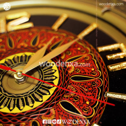 Naqshi Art Wooden Wall Clock – Handmade Black & Red Design by Woodenxa