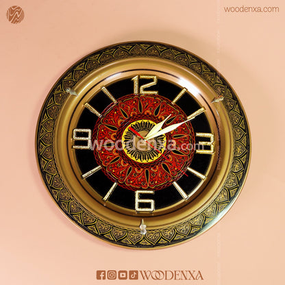 Naqshi Art Wooden Wall Clock – Handmade Black & Red Design by Woodenxa