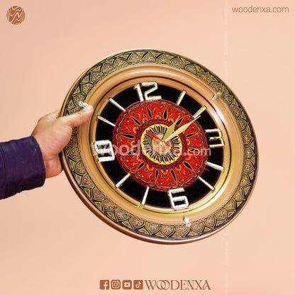 Naqshi Art Wooden Wall Clock – Handmade Black & Red Design by Woodenxa