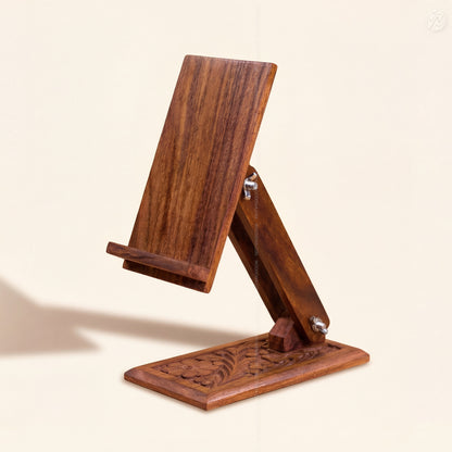 Wooden Carved Adjustable Mobile Stand – Universal Phone Holder | Woodenxa
