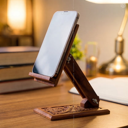 Wooden Carved Adjustable Mobile Stand – Universal Phone Holder | Woodenxa