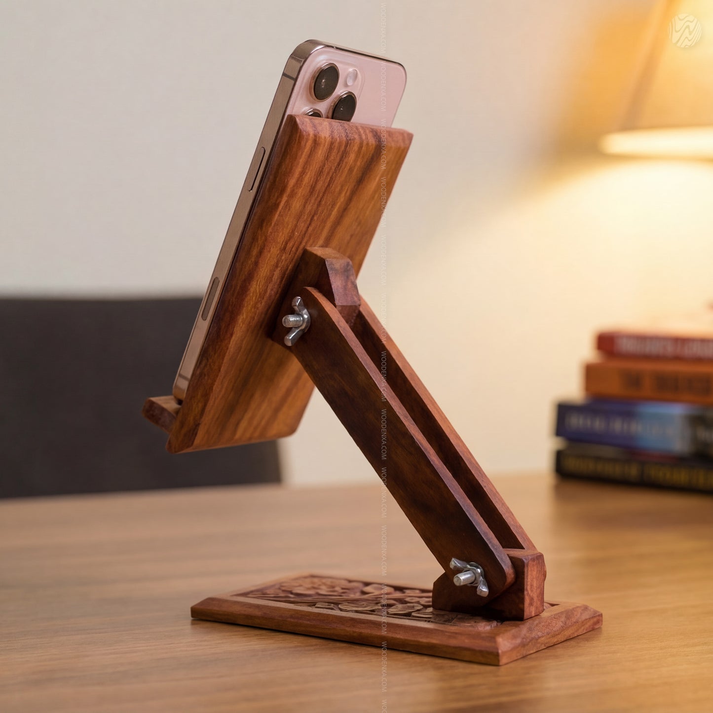 Wooden Carved Adjustable Mobile Stand – Universal Phone Holder | Woodenxa