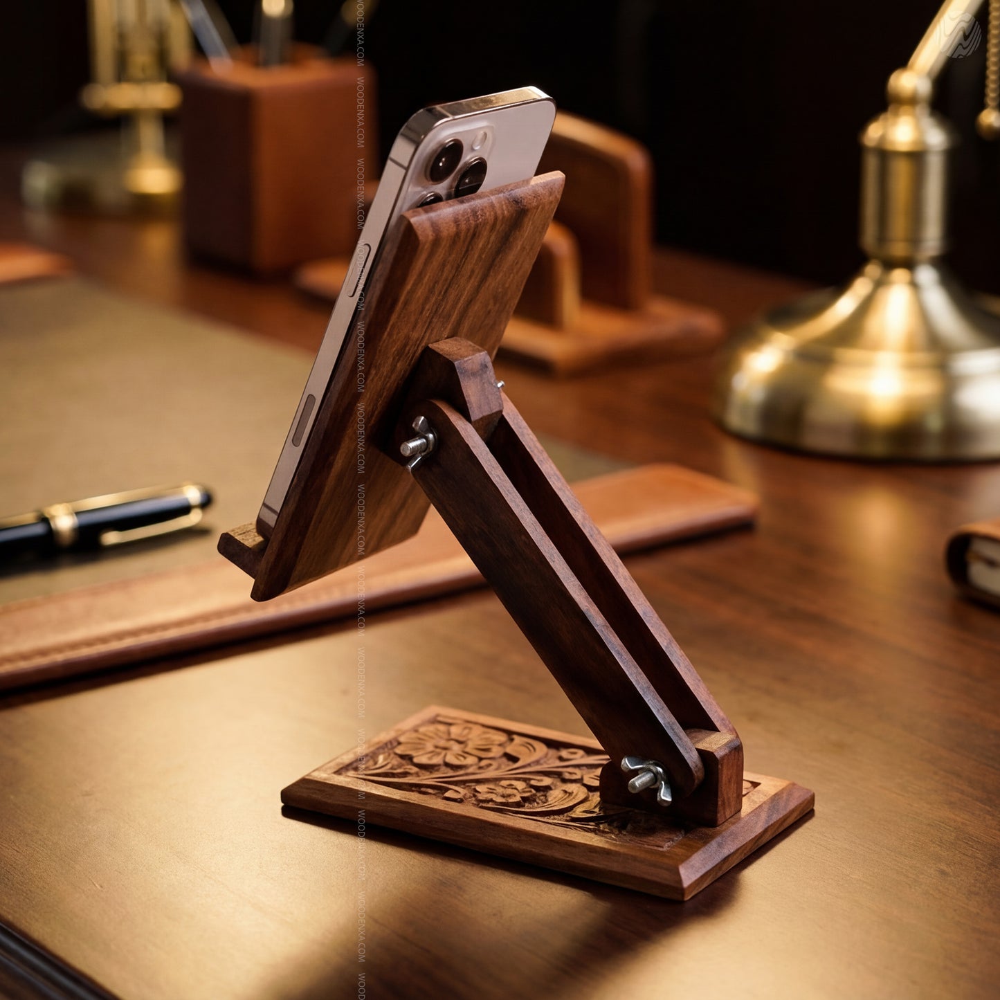 Wooden Carved Adjustable Mobile Stand – Universal Phone Holder | Woodenxa