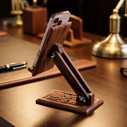 Wooden Carved Adjustable Mobile Stand – Universal Phone Holder | Woodenxa