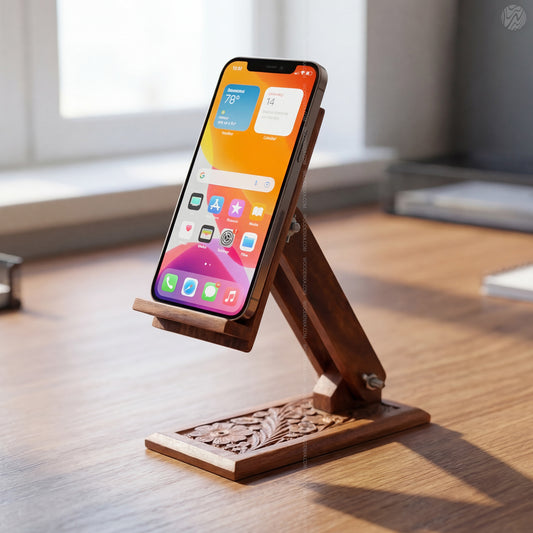 Wooden Carved Adjustable Mobile Stand – Universal Phone Holder | Woodenxa