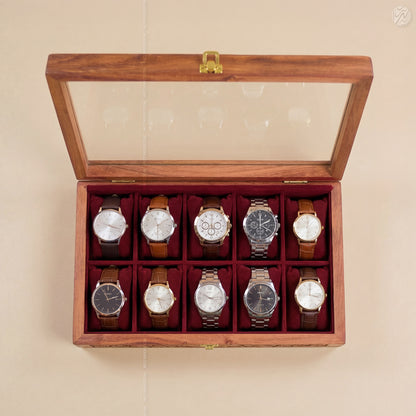 Fully Carved 10‑Watch Wooden Box | Handcrafted by Woodenxa