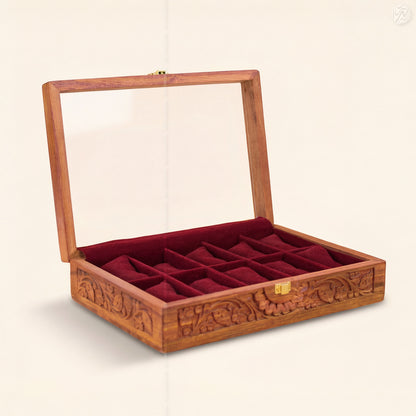 Fully Carved 10‑Watch Wooden Box | Handcrafted by Woodenxa