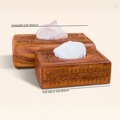 Small Size Handcrafted Fully Carved Wooden Tissue Box 8inch| Woodenxa