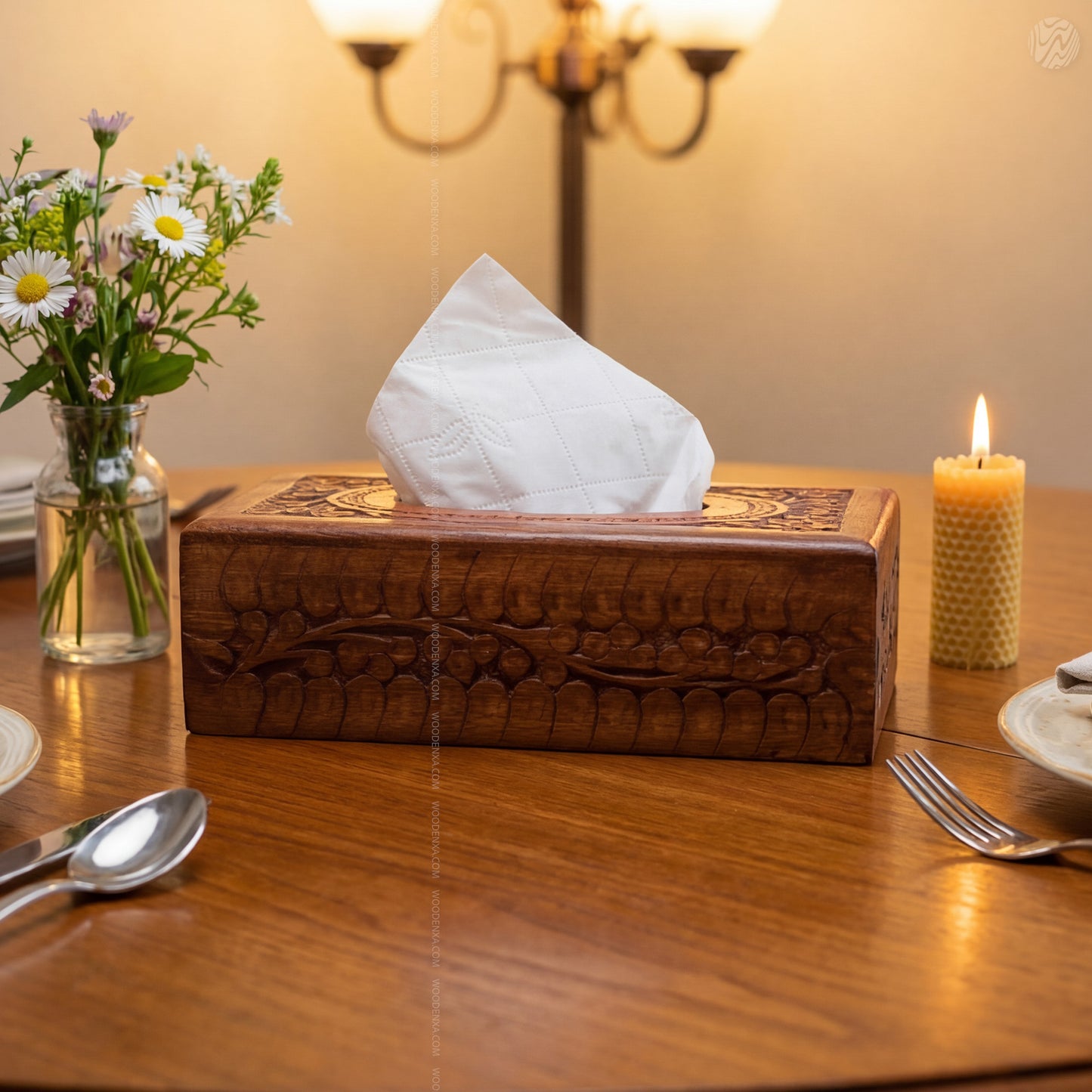 Small Size Handcrafted Fully Carved Wooden Tissue Box 8inch| Woodenxa