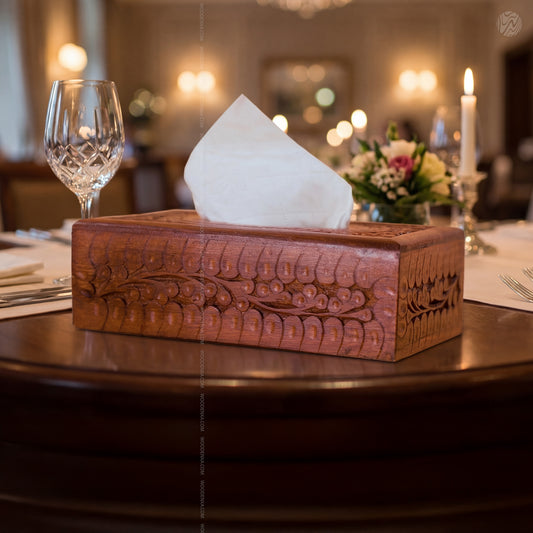 Small Size Handcrafted Fully Carved Wooden Tissue Box 8inch| Woodenxa