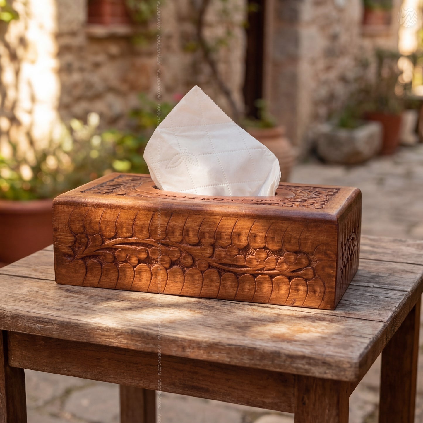 Small Size Handcrafted Fully Carved Wooden Tissue Box 8inch| Woodenxa