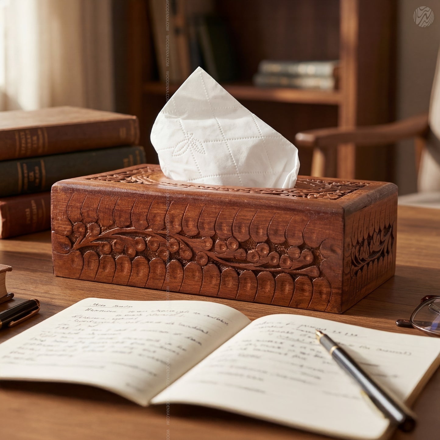 Small Size Handcrafted Fully Carved Wooden Tissue Box 8inch| Woodenxa