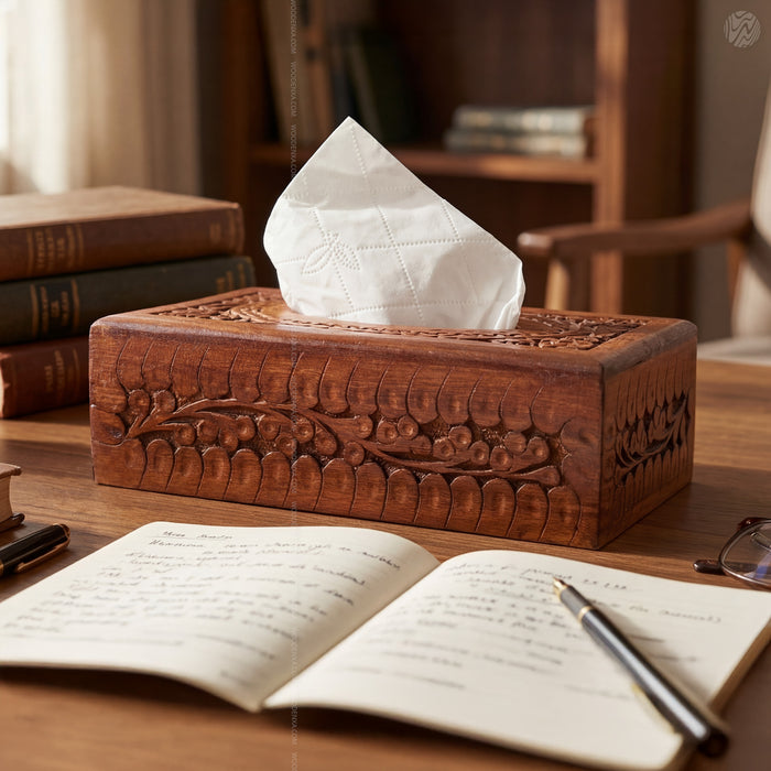 Small Size Handcrafted Fully Carved Wooden Tissue Box 8inch| Woodenxa