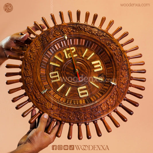 Wooden Wall Clock 18 Inch Carving | Handmade by Woodenxa