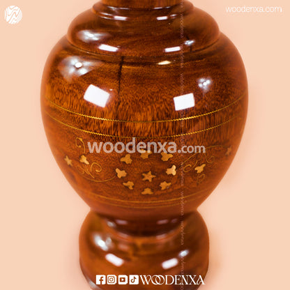 Wooden Guldan with Brass Work Set of 2 | Handmade Decorative Flower Vase by Woodenxa