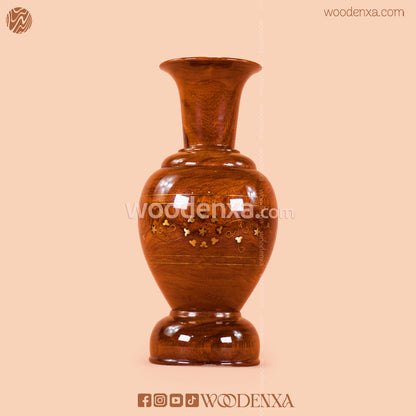 Wooden Guldan with Brass Work Set of 2 | Handmade Decorative Flower Vase by Woodenxa