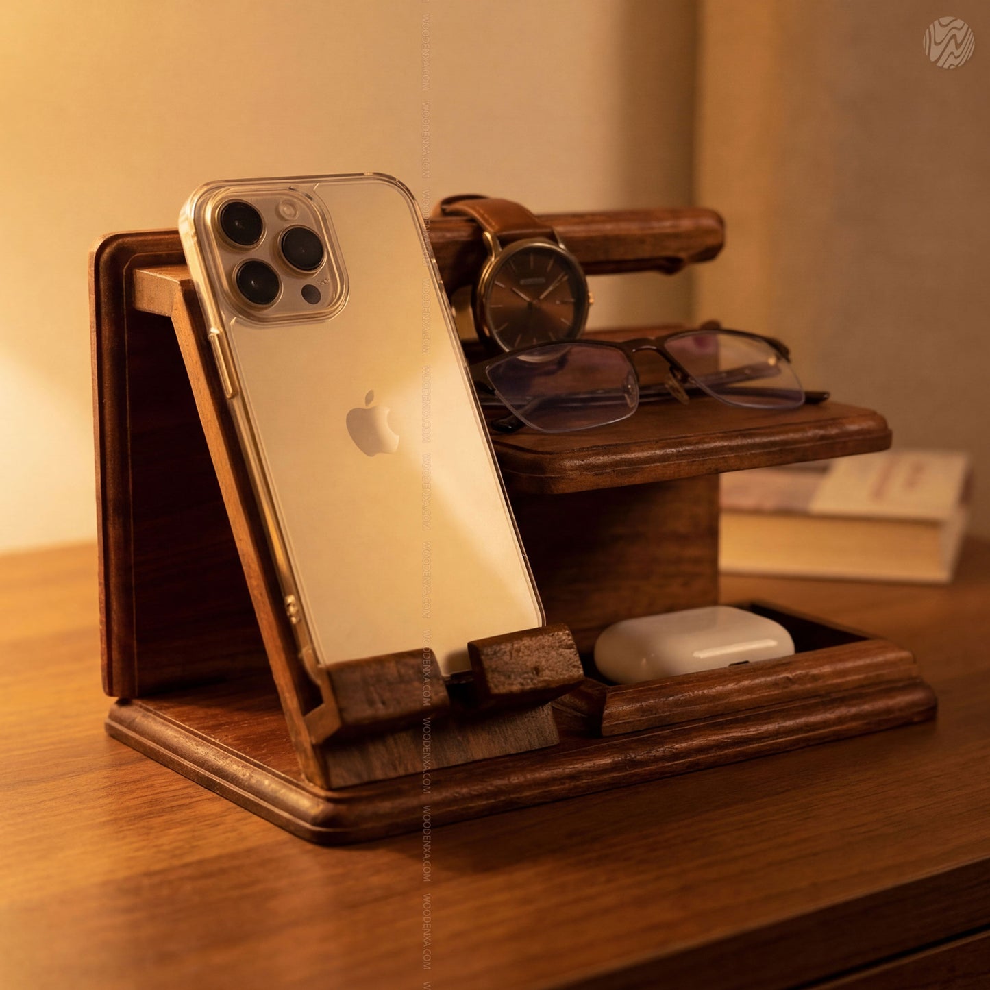 Wooden Multi-Functional Desk Organizer – Phone Stand, Watch & Key Holder