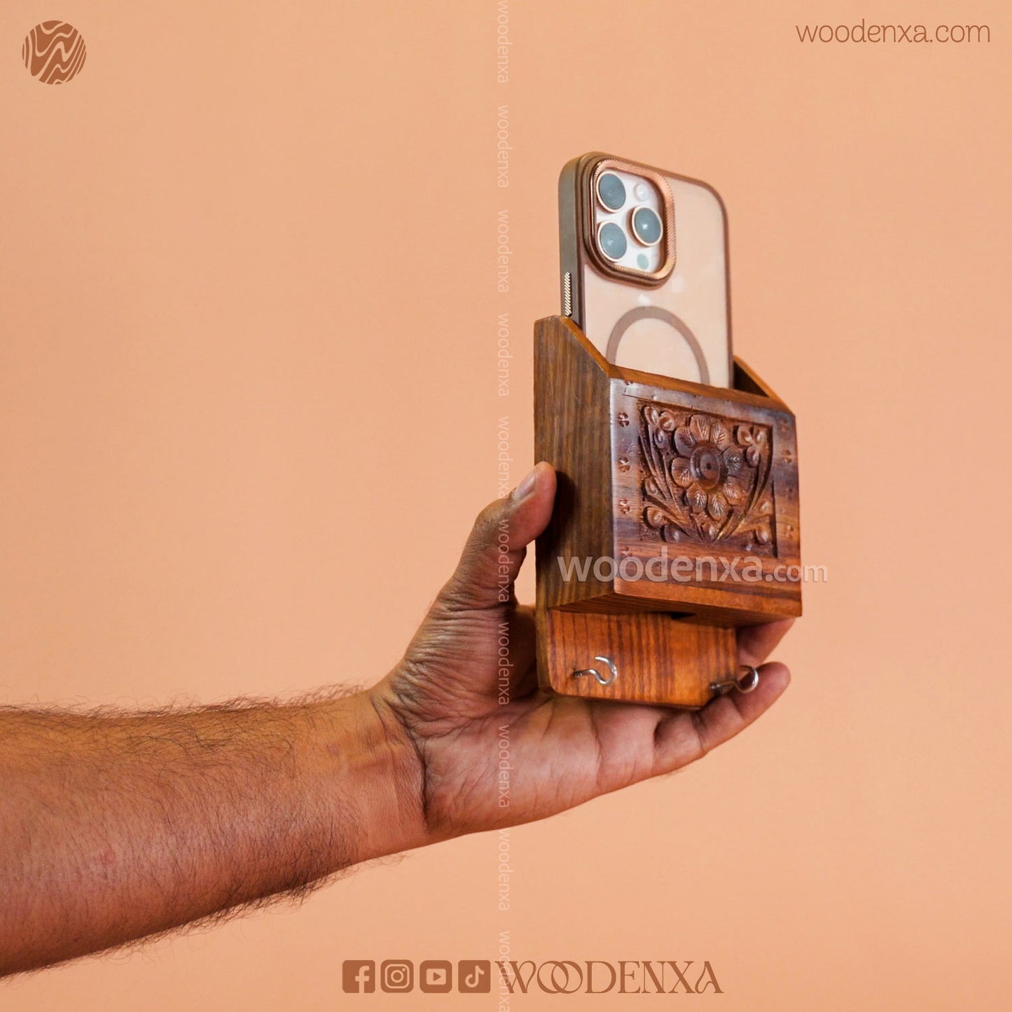 Wooden Wall Mobile Stand | Handmade Mobile Stand by Woodenxa