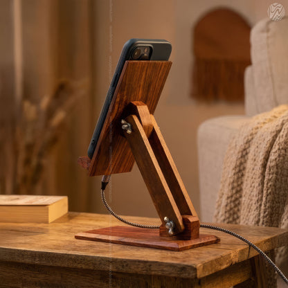 Wooden Adjustable Mobile Stand – Universal Holder for All Phones | Solid Wood by Woodenxa