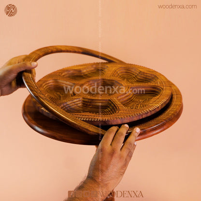 Dry Fruit Wooden Table with Foldable Basket | Handmade by Woodenxa
