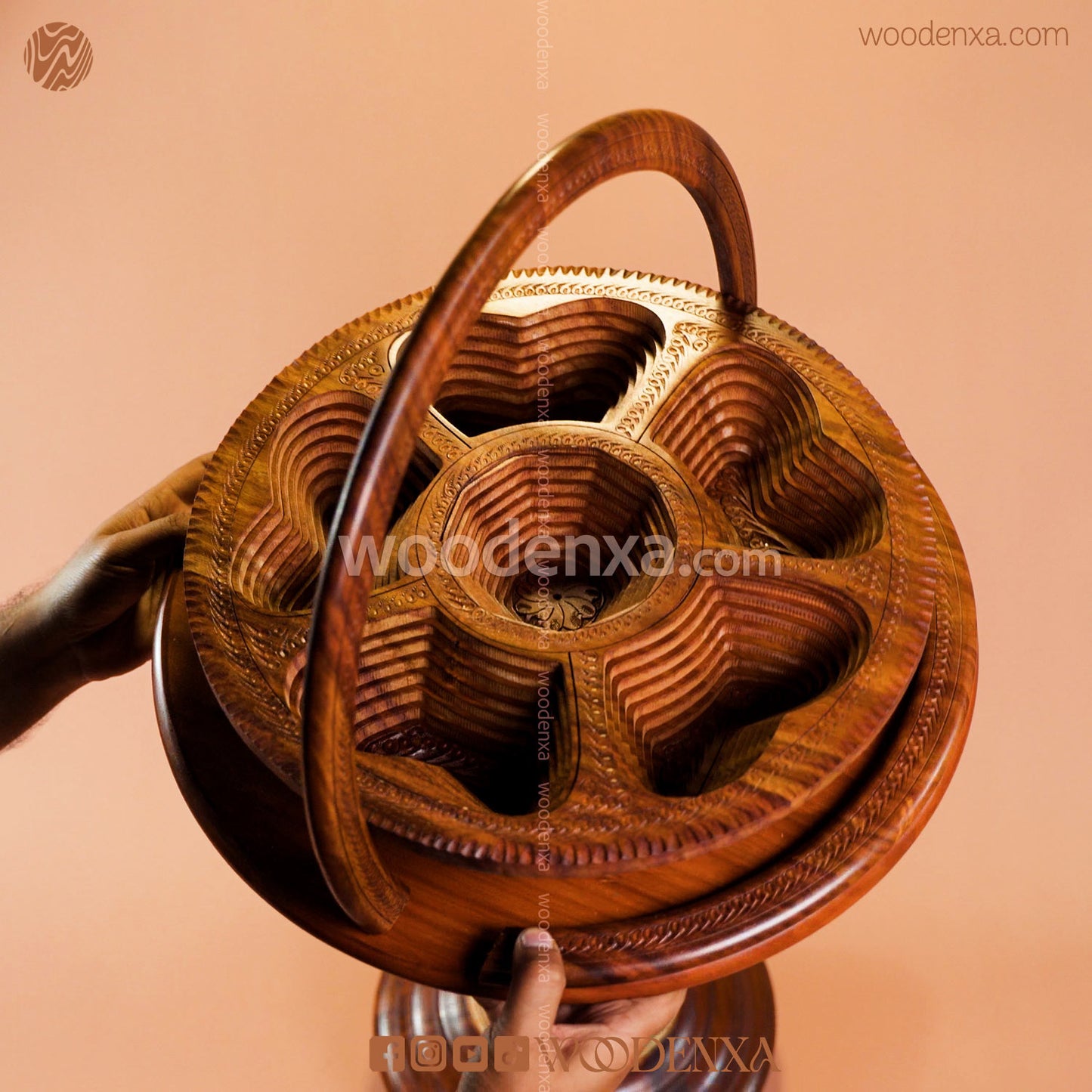 Dry Fruit Wooden Table with Foldable Basket | Handmade by Woodenxa