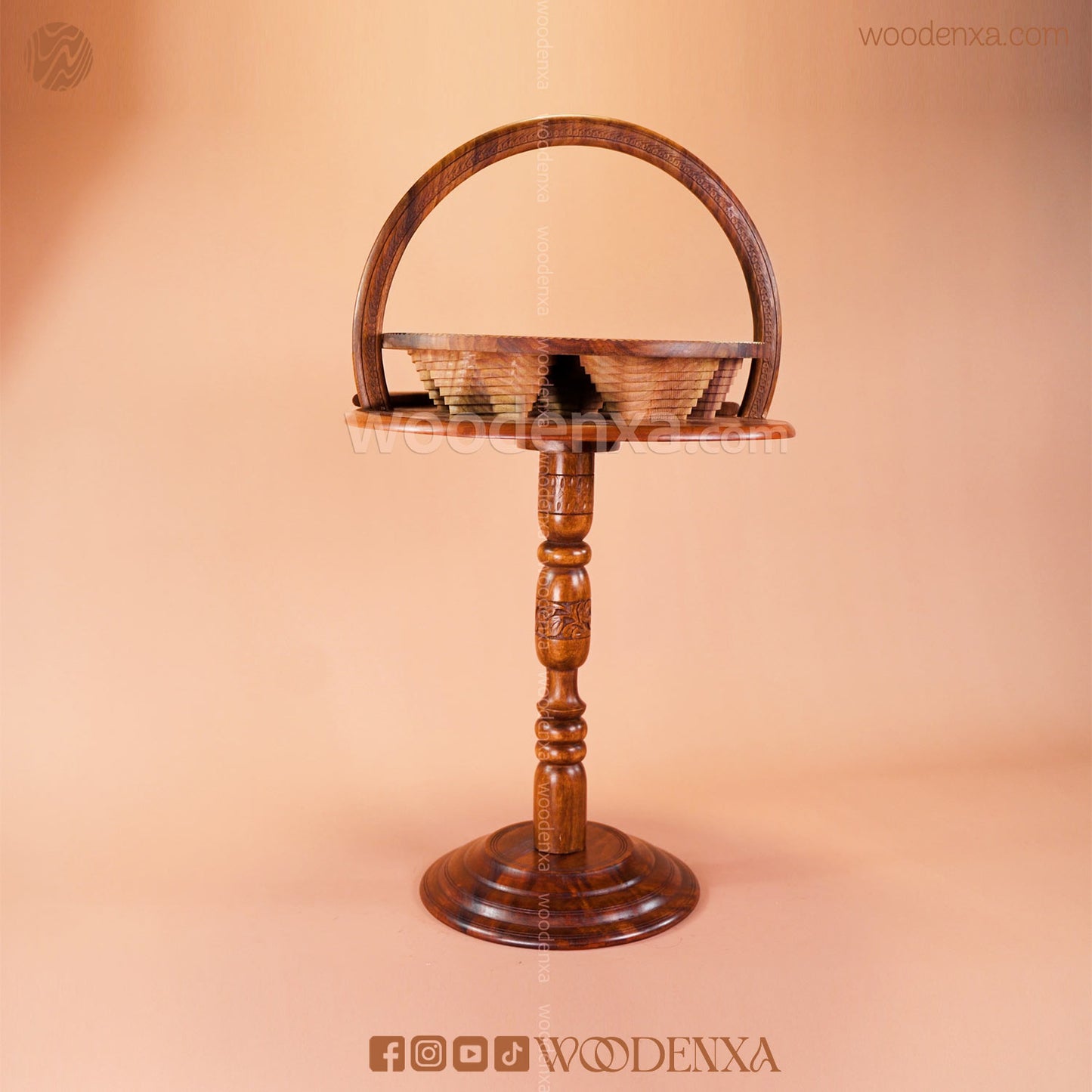 Dry Fruit Wooden Table with Foldable Basket | Handmade by Woodenxa