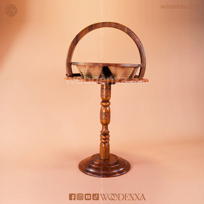 Dry Fruit Wooden Table with Foldable Basket | Handmade by Woodenxa