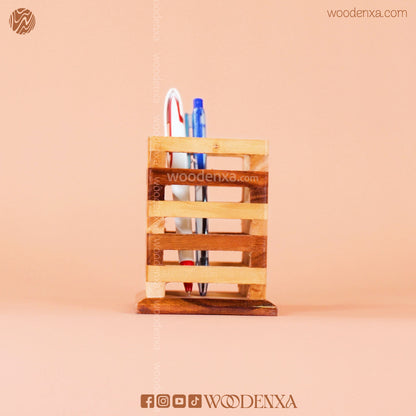 Wooden Multipurpose Pen Stand Holder Dual Color | Handmade by Woodenxa