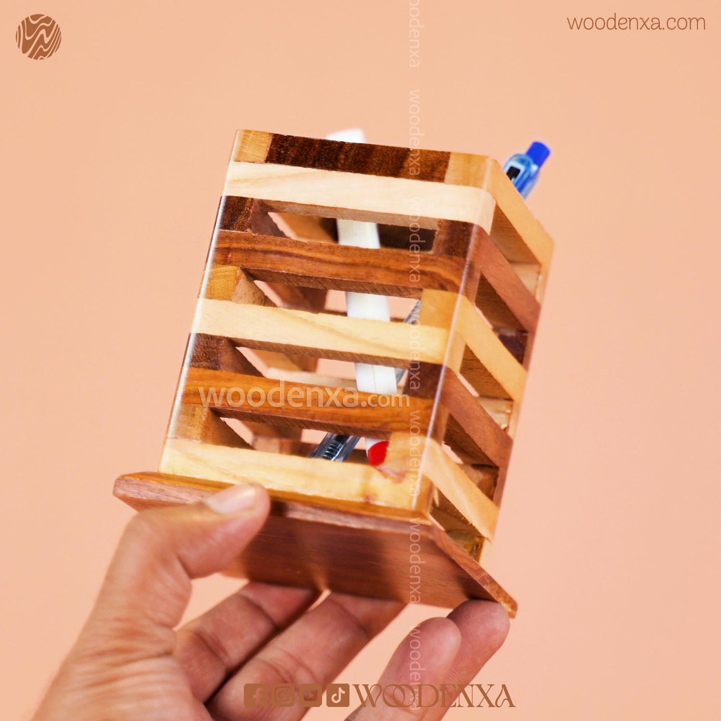 Wooden Multipurpose Pen Stand Holder Dual Color | Handmade by Woodenxa