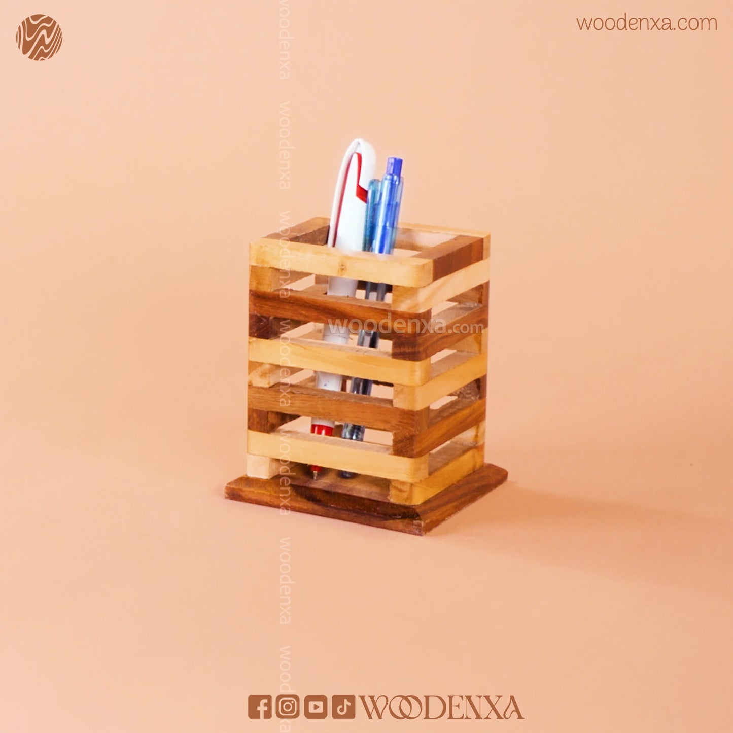 Wooden Multipurpose Pen Stand Holder Dual Color | Handmade by Woodenxa