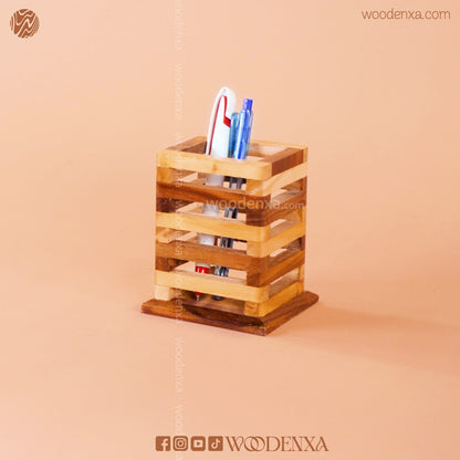 Wooden Multipurpose Pen Stand Holder Dual Color | Handmade by Woodenxa