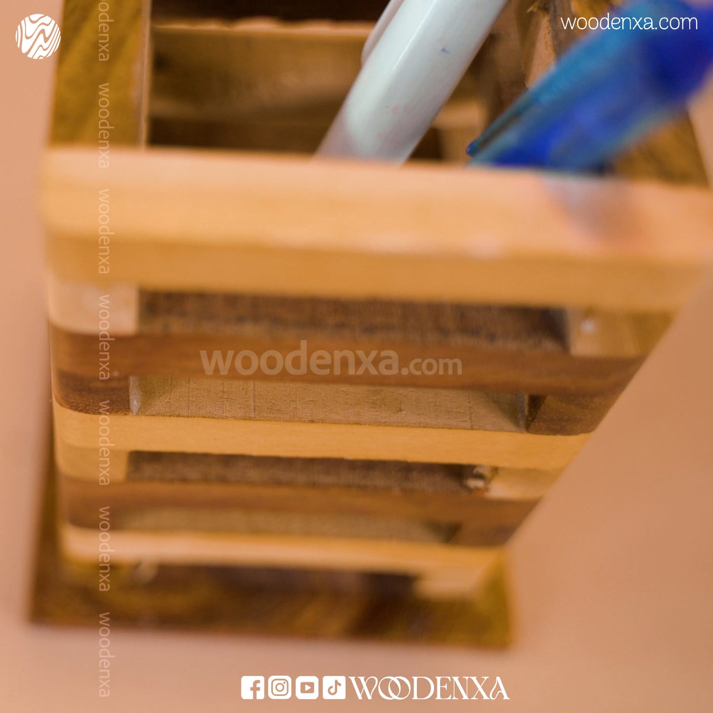 Wooden Multipurpose Pen Stand Holder Dual Color | Handmade by Woodenxa