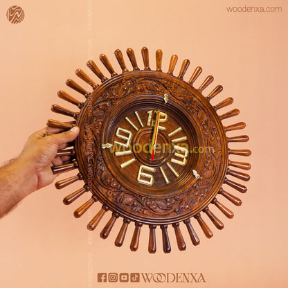 Fancy Wooden Wall Clock 16" | Handcrafted Carving Design by Woodenxa