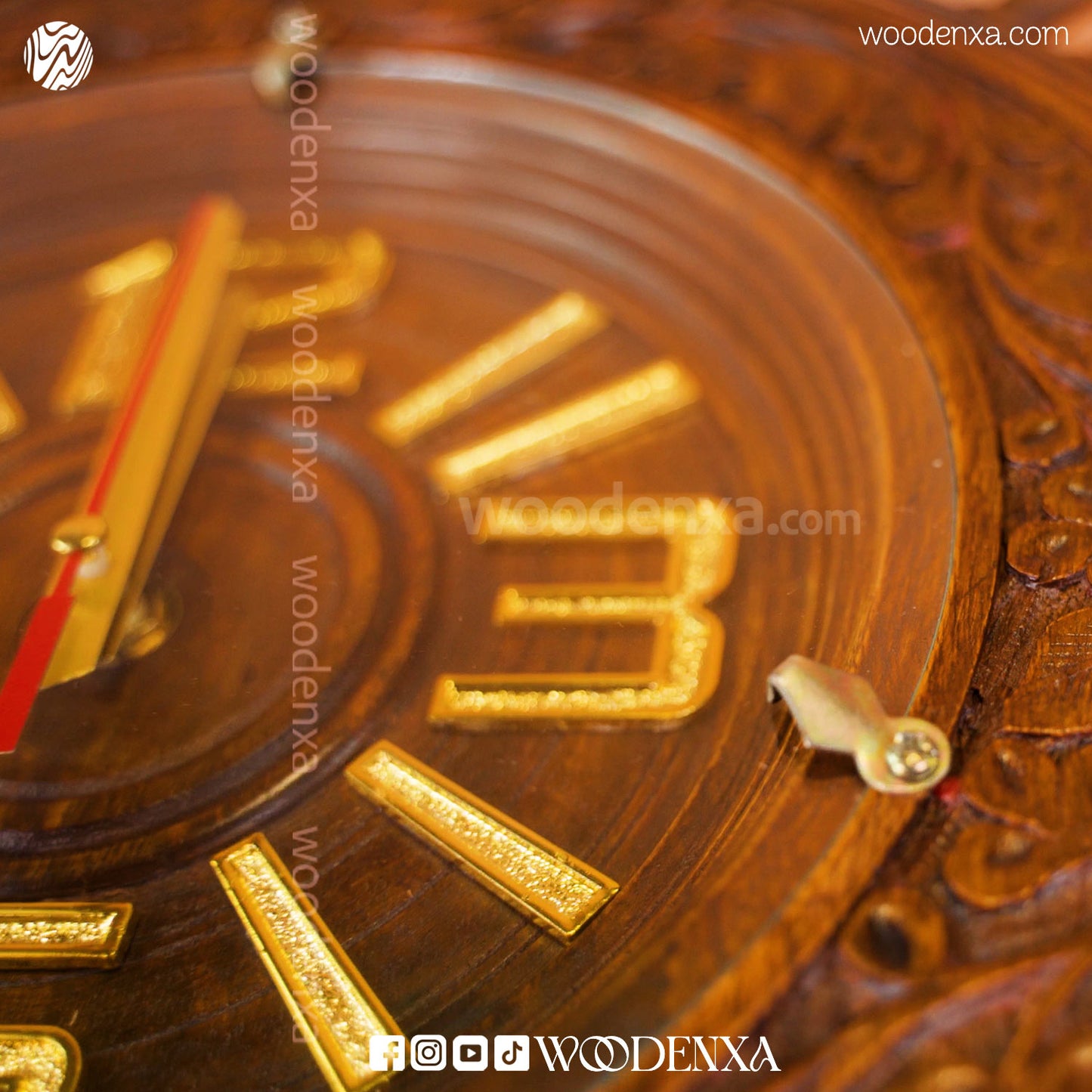 Fancy Wooden Wall Clock 16" | Handcrafted Carving Design by Woodenxa