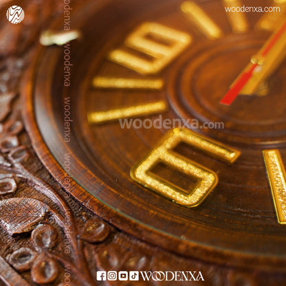 Fancy Wooden Wall Clock 16" | Handcrafted Carving Design by Woodenxa