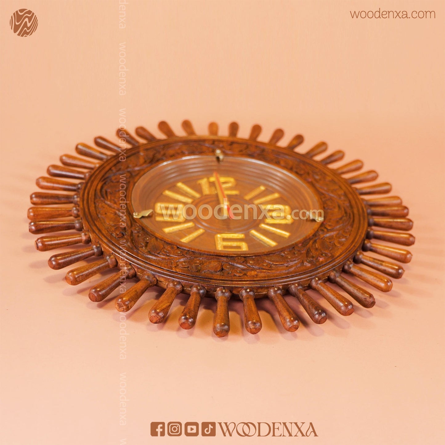 Fancy Wooden Wall Clock 16" | Handcrafted Carving Design by Woodenxa