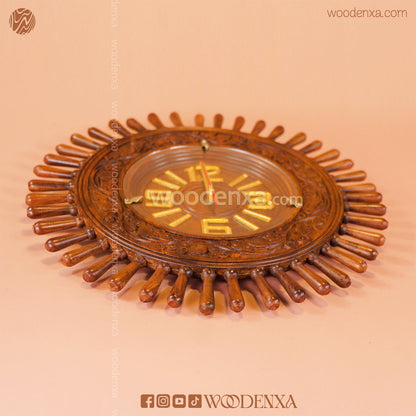 Fancy Wooden Wall Clock 16" | Handcrafted Carving Design by Woodenxa