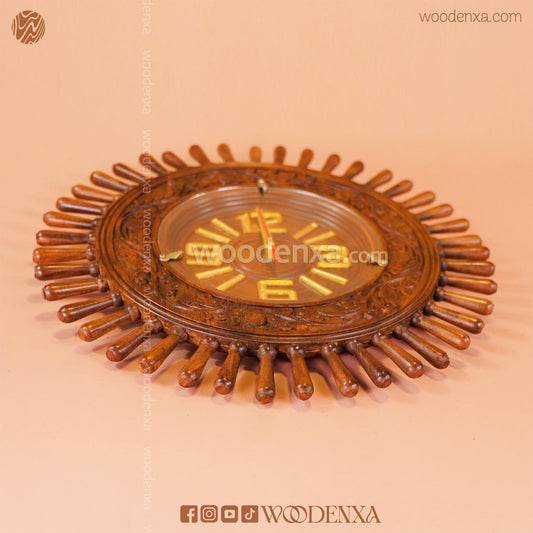 Fancy Wooden Wall Clock 16" | Handcrafted Carving Design by Woodenxa