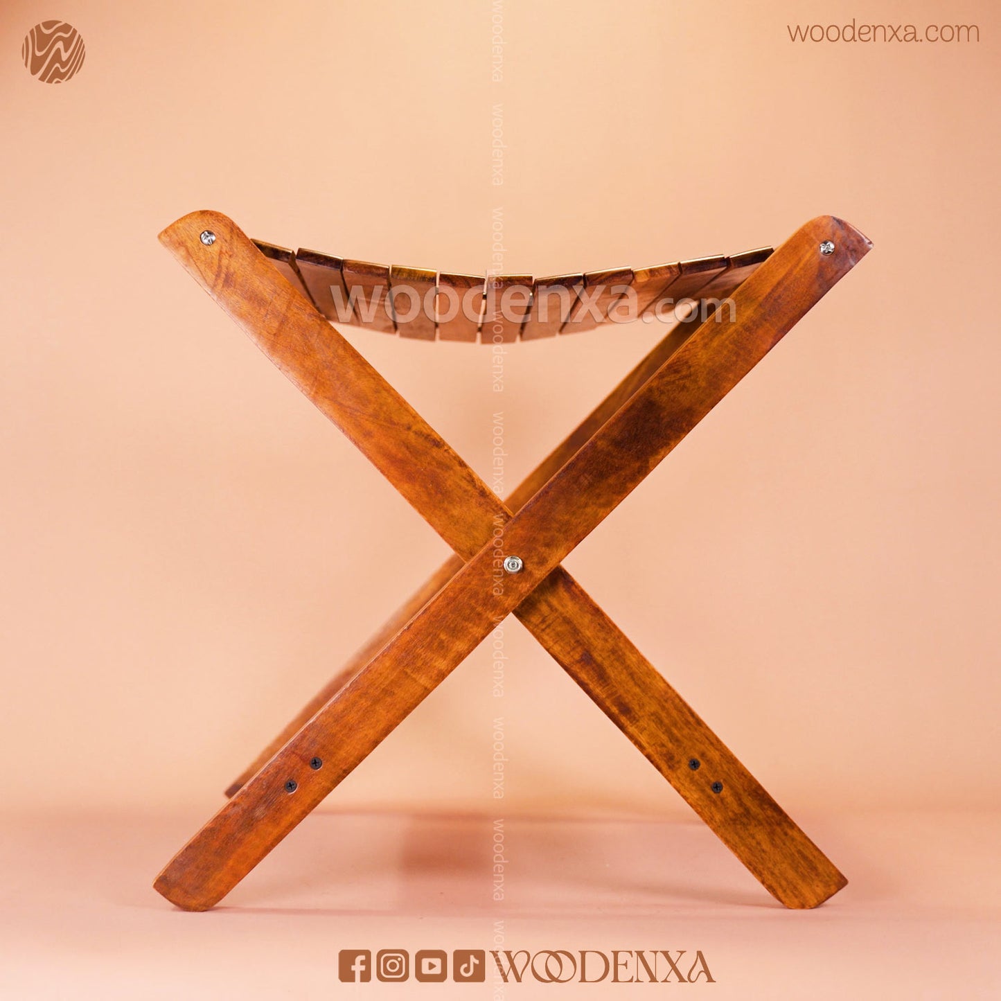 Premium Foldable Wooden Stool with Brass Work | Handmade by Woodenxa