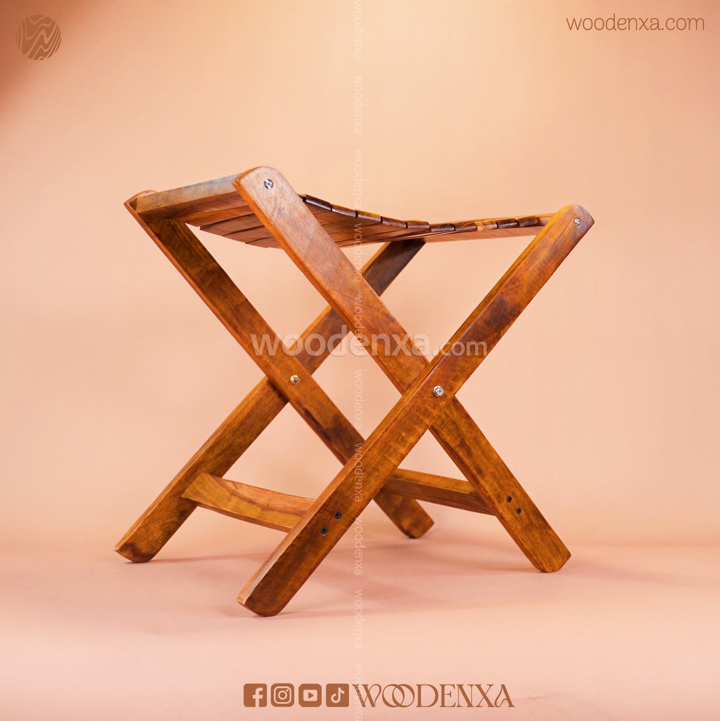 Premium Foldable Wooden Stool with Brass Work | Handmade by Woodenxa