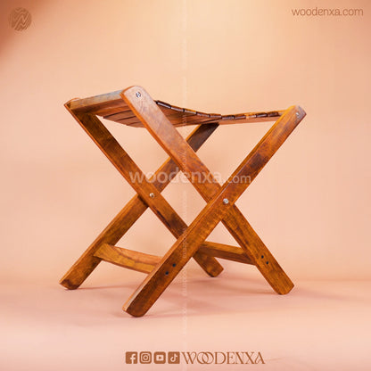 Premium Foldable Wooden Stool with Brass Work | Handmade by Woodenxa