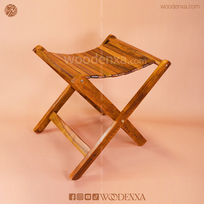 Premium Foldable Wooden Stool with Brass Work | Handmade by Woodenxa