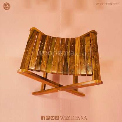 Premium Foldable Wooden Stool with Brass Work | Handmade by Woodenxa