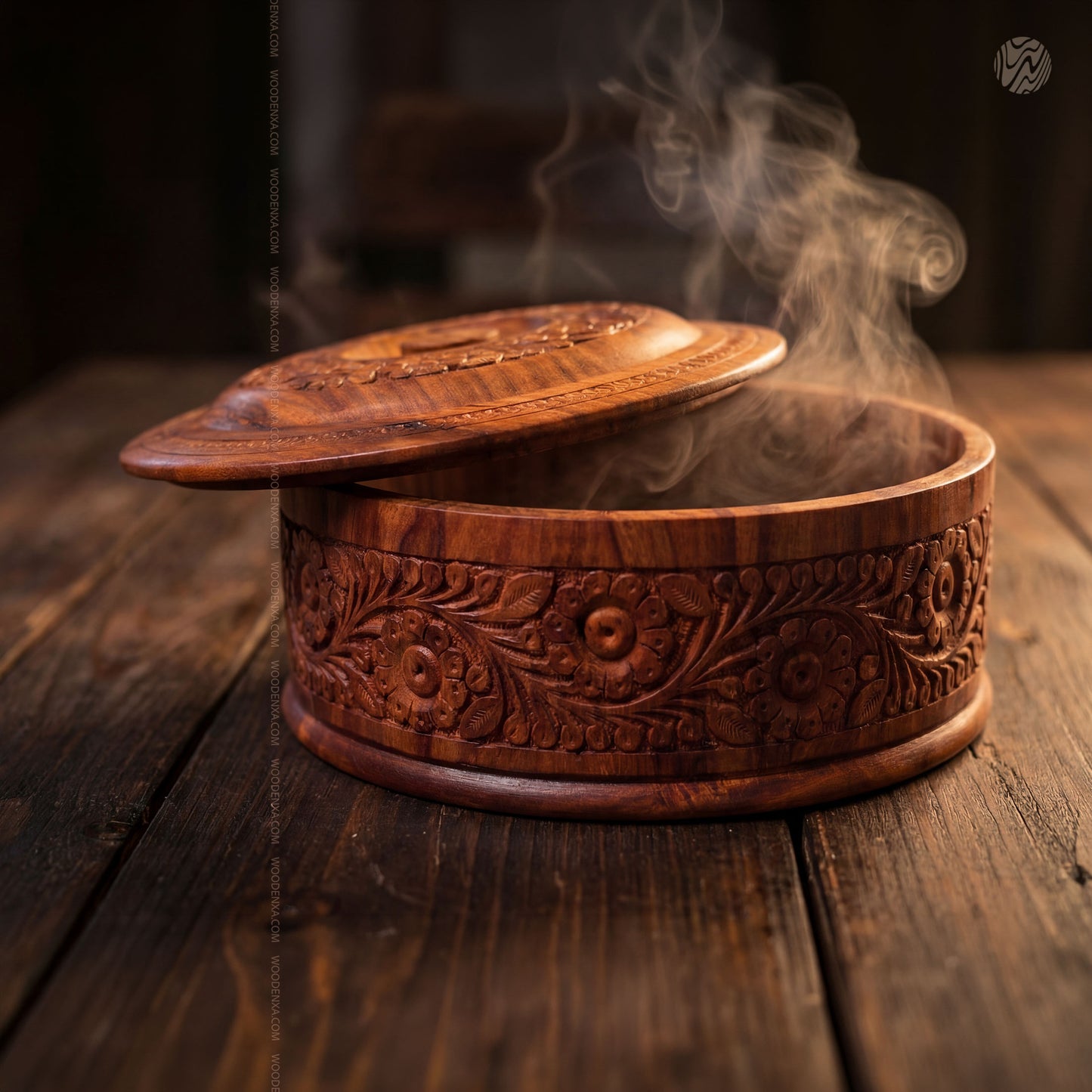 Hand-Carved Wooden Hotpot - Luxury Finish & Heat Retention