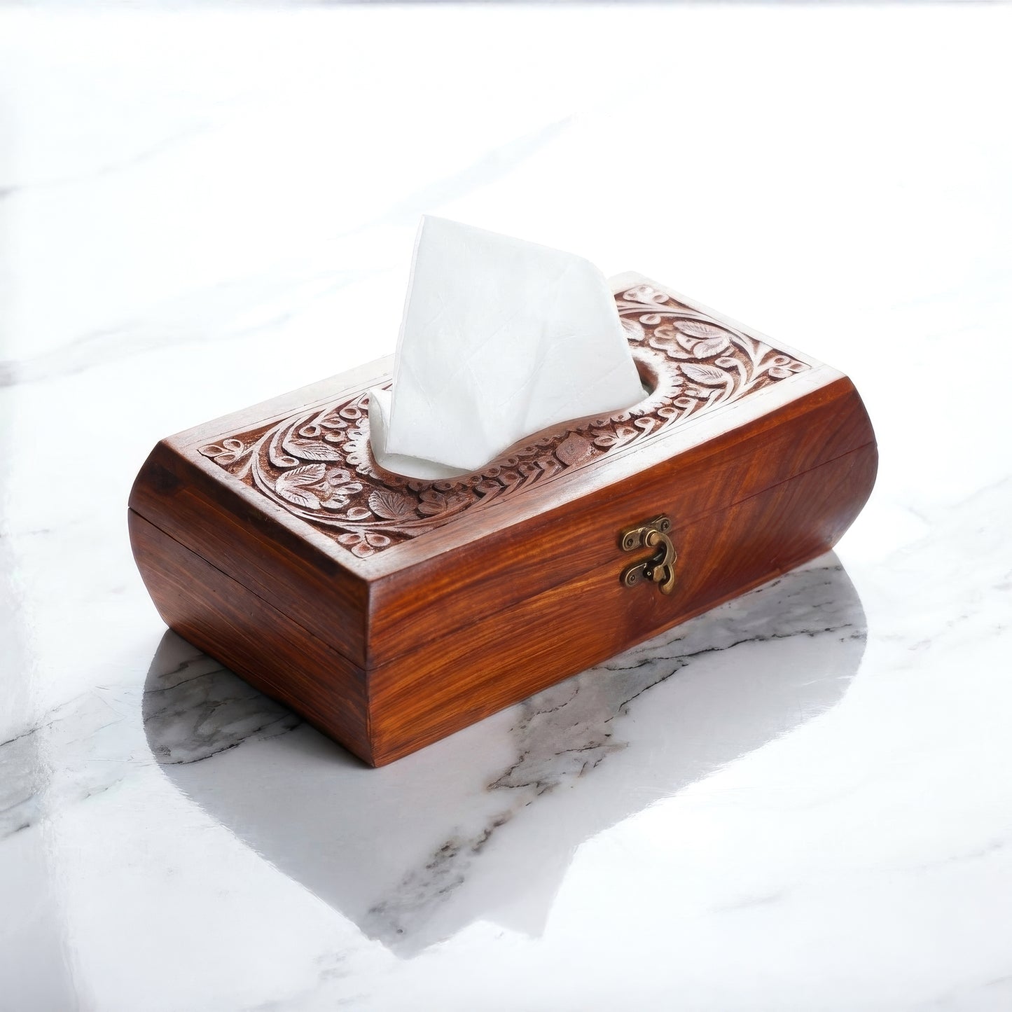 Handcrafted Wooden Tissue Box with Carving Work | Woodenxa