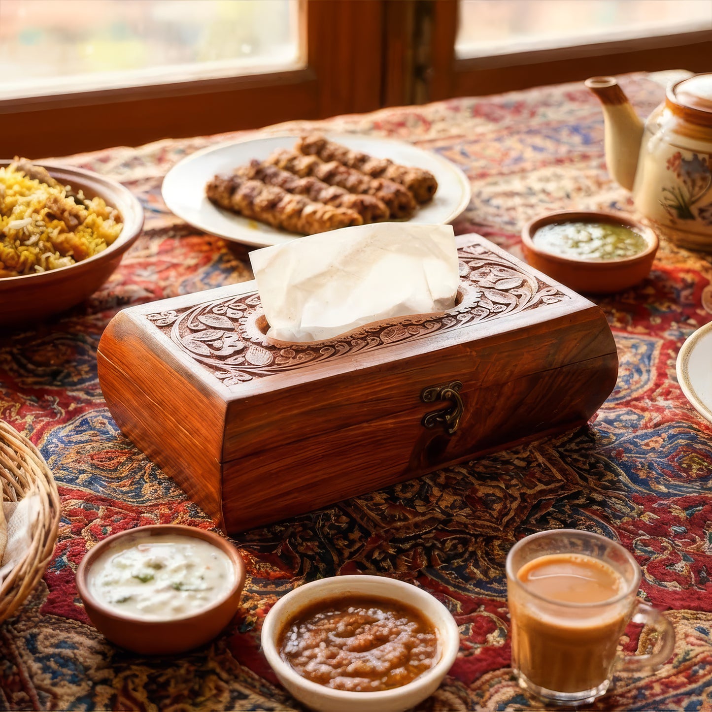 Handcrafted Wooden Tissue Box with Carving Work | Woodenxa